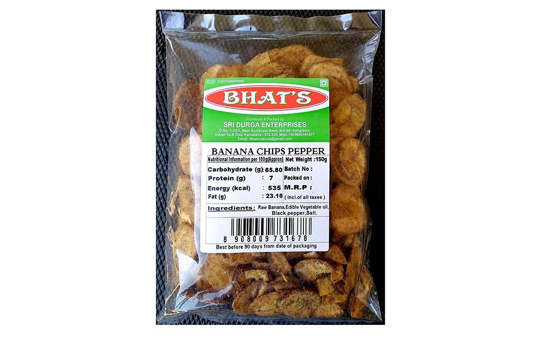 Bhat's Banana Chips Pepper    Pack  150 grams